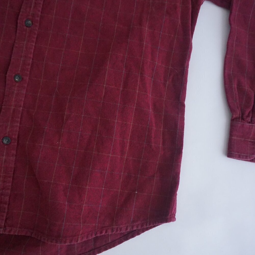 Vintage Retreat Maroon Checker Pattern 100% Cotton Button Down Dress Shirt L - Picture 5 of 10
